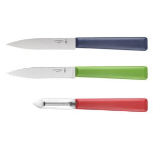 Conjunto de facas n°312 serrilhadas n°313 Descascador n°315 Lâminas 100mm e 60mm Cabo de polímero de Opinel